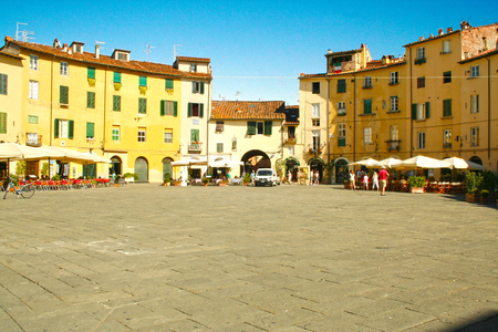 At Lucca -  Italy , On 08/27/2012 - the main square known as piazza dell'anfiteatroのeditorial素材