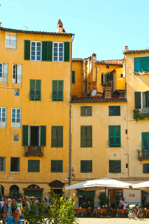 At Lucca -  Italy , On 08/27/2012 - the main square known as piazza dell'anfiteatroのeditorial素材