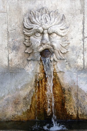 Fontana del Vecchio, fountain of the renaissance age, representing an old man, Sulmona, Abruzzo, Italyのeditorial素材