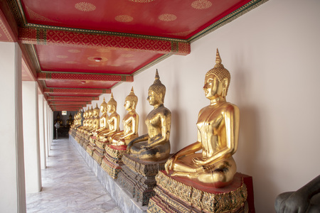 The temple of reclining Buddha, Wat Pho, the largest temple in Bangkokの写真素材