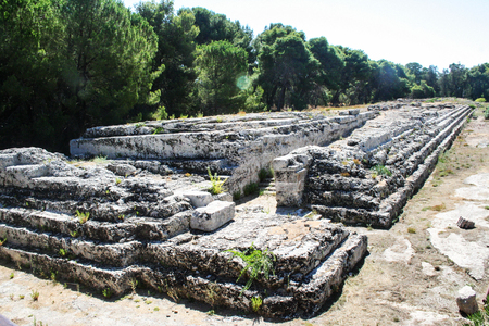 Ruins of Altar of Hiero II in the archaeological park at Siracusa, Italyの写真素材