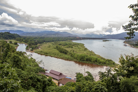 View of Mekong river and golden triangle from the hill of Sop Ruak in Thailandの写真素材