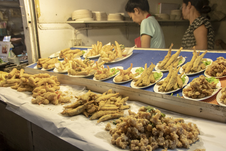 At Chang Rai - Thailand - on august 2018 - Traditional stall of thai street food in the night marketのeditorial素材