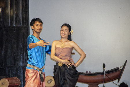 At Sukhotai - Thailand - On august 2018 - dancers performing traditional thai dancesのeditorial素材