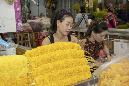 At Bangkok, Thailand - On September 2018 - Traditional flower marketのeditorial素材
