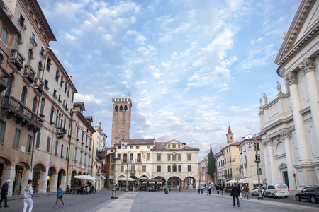 At Bassano del Grappa - Italy - On october 2018 - the beautiful Freedom square, Piazza della libertàのeditorial素材
