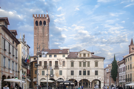 At Bassano del Grappa - Italy - On october 2018 - the beautiful Freedom square, Piazza della libertàのeditorial素材