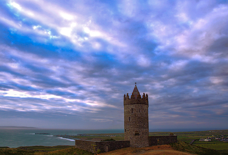 Amazing landscape of Doonagore castle and irish coastline  at Doolin, County Clare, Irelandのeditorial素材