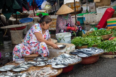 At Hue - Vietnam - On august 2019 - women selling fish at Dong Ba Market,  the oldest market in Hue Cityのeditorial素材