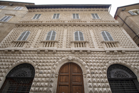 At Macerata - Italy - On april 2019 - Diamond palace, built in the 16th century by Giuliano Torelli  in Renaissance style, owes its name to the cut of the facade stones.のeditorial素材