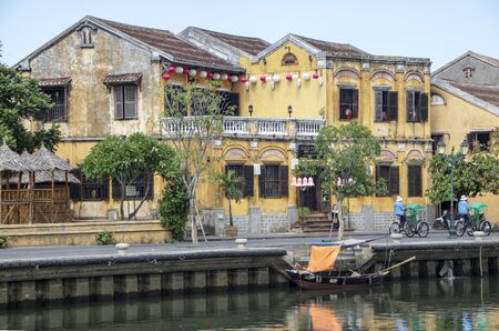 At Hoi An - Vietnam - On august 2019 - View of the old town on the river Thu Bon