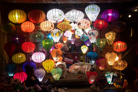 At Hoi An - Vietnam - On august 2019- Traditional hand painted silk lanternsのeditorial素材