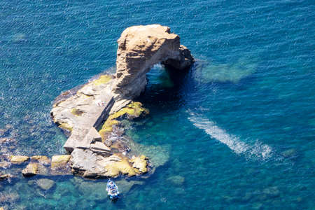 landscape of coastline and blue and clean water at Posillipo as seen from Virgiliano park in Naples Italyのeditorial素材