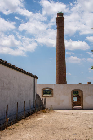 Ancient tonnara and sveva tower in the Vendicari Nature Reserve wildlife oasis, located between Noto and Marzamemi, Sicily, Italy.の写真素材
