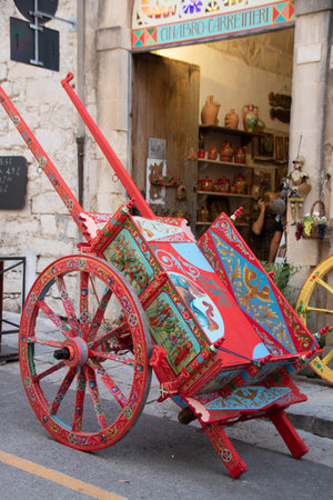 sicilian traditional decotated cart at Ragusa Ibla, Sicily, Italyの写真素材