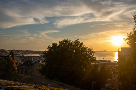Landscape of Vigo, at sunset, Galicia, Spain