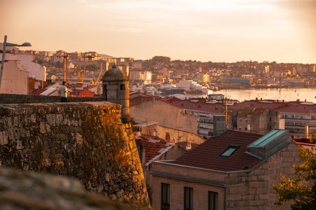 Landscape of Vigo, at sunset, Galicia, Spainのeditorial素材