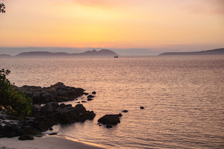 Sunset on Samil beach, Vigo, Galicia, Spain,の写真素材