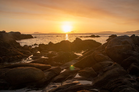 Sunset on Samil beach, Vigo, Galicia, Spain,の写真素材