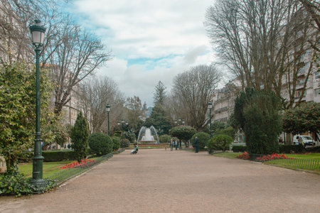 At Vigo, Spain, on february 2022, historic center of the beautiful town in Galiciaの写真素材