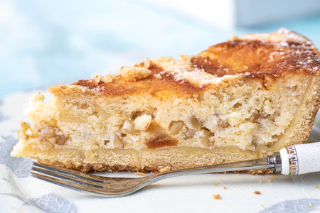 slice of pastiera, traditional cake prepared in Naples for Easter festivityの写真素材