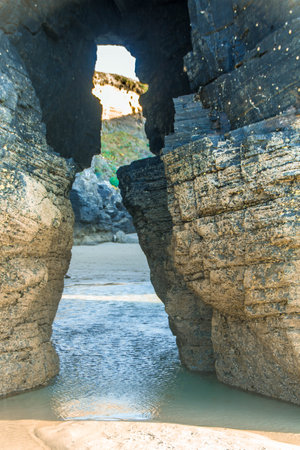 Praia das Catedrais or Cathedral beach on the atlantic coast of Galicia in Spainの写真素材