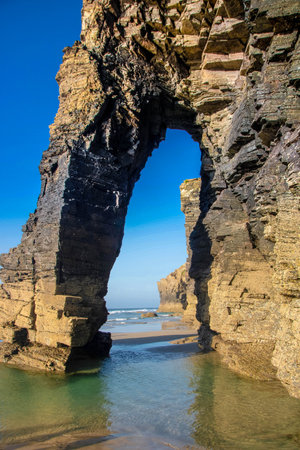 Praia das Catedrais or Cathedral beach on the atlantic coast of Galicia in Spainの写真素材