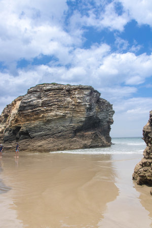 Praia das Catedrais, or Cathedral beach on the Atlantic coast of Galicia in Spainの写真素材