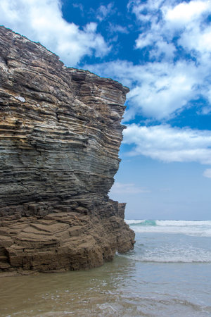 Praia das Catedrais, or Cathedral beach on the Atlantic coast of Galicia in Spainの写真素材