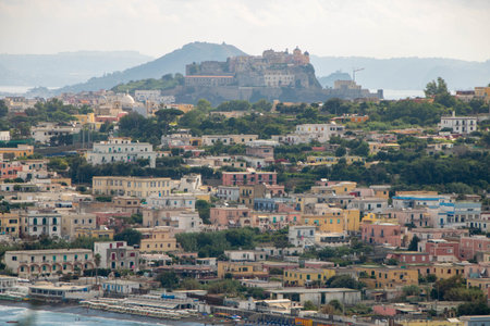 Chiaiolella seen from Vivara island in Procida, Naples province, Italyの写真素材