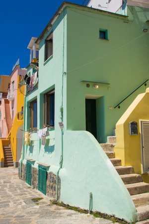 At Procida, Italy, On 01,08,23, the little harbor of Marina Corricella