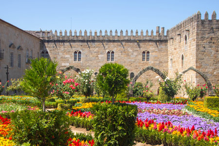 archibishop's court and jardim de santa barbara (santa barbara garden) at Braga, Portugalのeditorial素材
