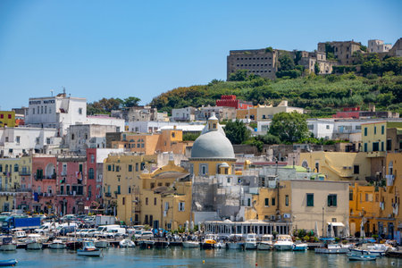 At Procida, Italy, On 07, 31, 2023, Marina Grande, the main port of the enchanting island of Procida,のeditorial素材