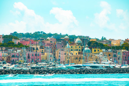 At Procida, Italy, On 07, 31, 2023, Marina Grande, the main port of the enchanting island of Procida,のeditorial素材