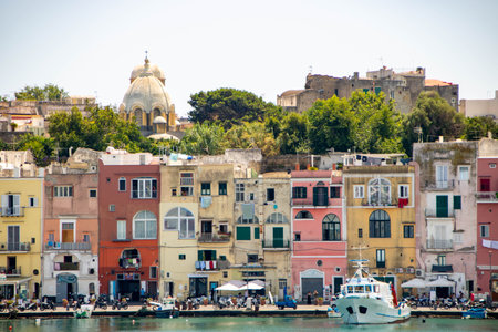 At Procida, Italy, On 07, 31, 2023, Marina Grande, the main port of the enchanting island of Procida,のeditorial素材