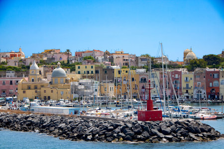 At Procida, Italy, On 07, 31, 2023, Marina Grande, the main port of the enchanting island of Procida,のeditorial素材
