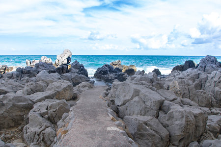 coastline and seascape at Cefalu, Palermo, Sicily, Italyの写真素材