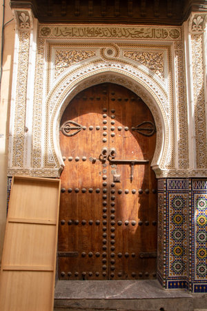 typical door in the Medina of Fes, Moroccoの写真素材