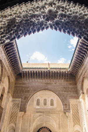 The Al-Attarine Madrasa or Medersa al-Attarine[, considered one of the highest achievements of Marinid architecture, Fes, Moroccoの写真素材