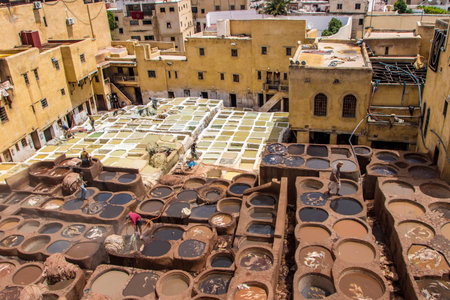 At Fes, Morocco, On 05,08,2024, Chouara Tannery, the largest tannery in the city and one of the oldestの写真素材