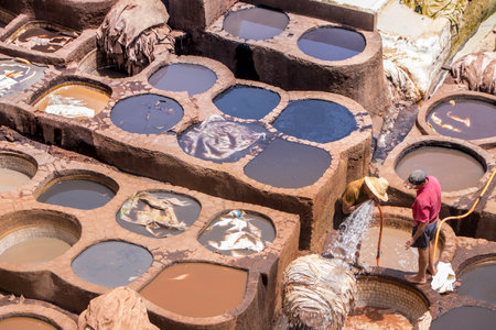 At Fes, Morocco, On 05,08,2024, Chouara Tannery, the largest tannery in the city and one of the oldestの写真素材
