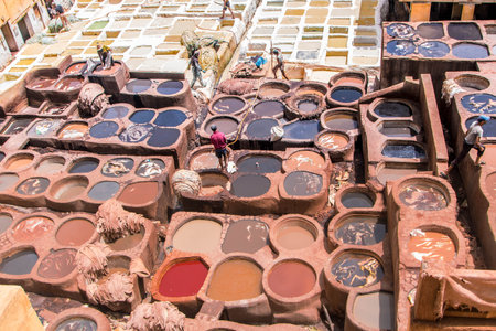 At Fes, Morocco, On 05,08,2024, Chouara Tannery, the largest tannery in the city and one of the oldestの写真素材