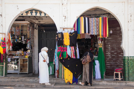 At Moulay Idriss, Morocco, On 06, 08 2024, the the main town square in vibrant Medina with its bustling marketの写真素材