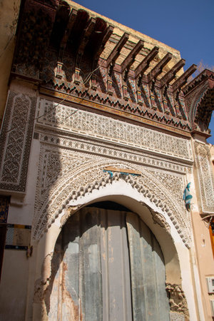 The decorated door of the green mosque in Meknes Medina, Morocco