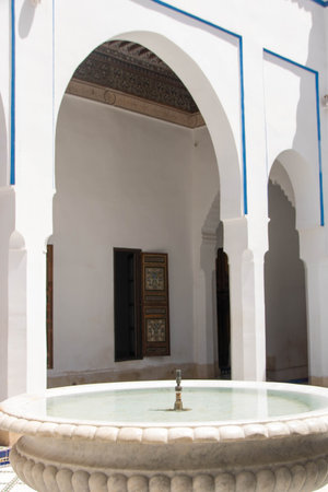 One of the inner courtyards of the Bahia Palace, a mid to late 19th-century palace in Marrakesh, Moroccoの写真素材