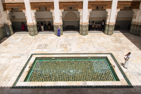 At Marrakech, Morocco, On 08/08/24, The Medersa Ben Youssef, built in the 14th century as a religious school for Islamic studies.の写真素材