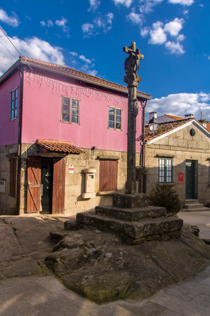 the historic fishing village of Combarro in RÃ­as Baixas, Province of Pontevedra, known for its ancient horreosの写真素材