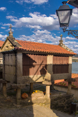 the historic fishing village of Combarro in RÃ­as Baixas, Province of Pontevedra, known for its ancient horreosの写真素材