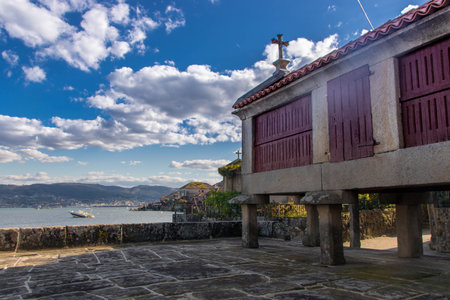 the historic fishing village of Combarro in RÃ­as Baixas, Province of Pontevedra, known for its ancient horreosの写真素材