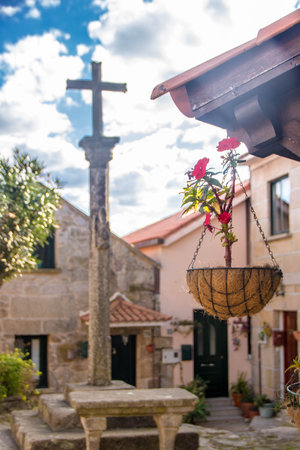 the historic fishing village of Combarro in RÃ­as Baixas, Province of Pontevedra, known for its ancient horreosの写真素材